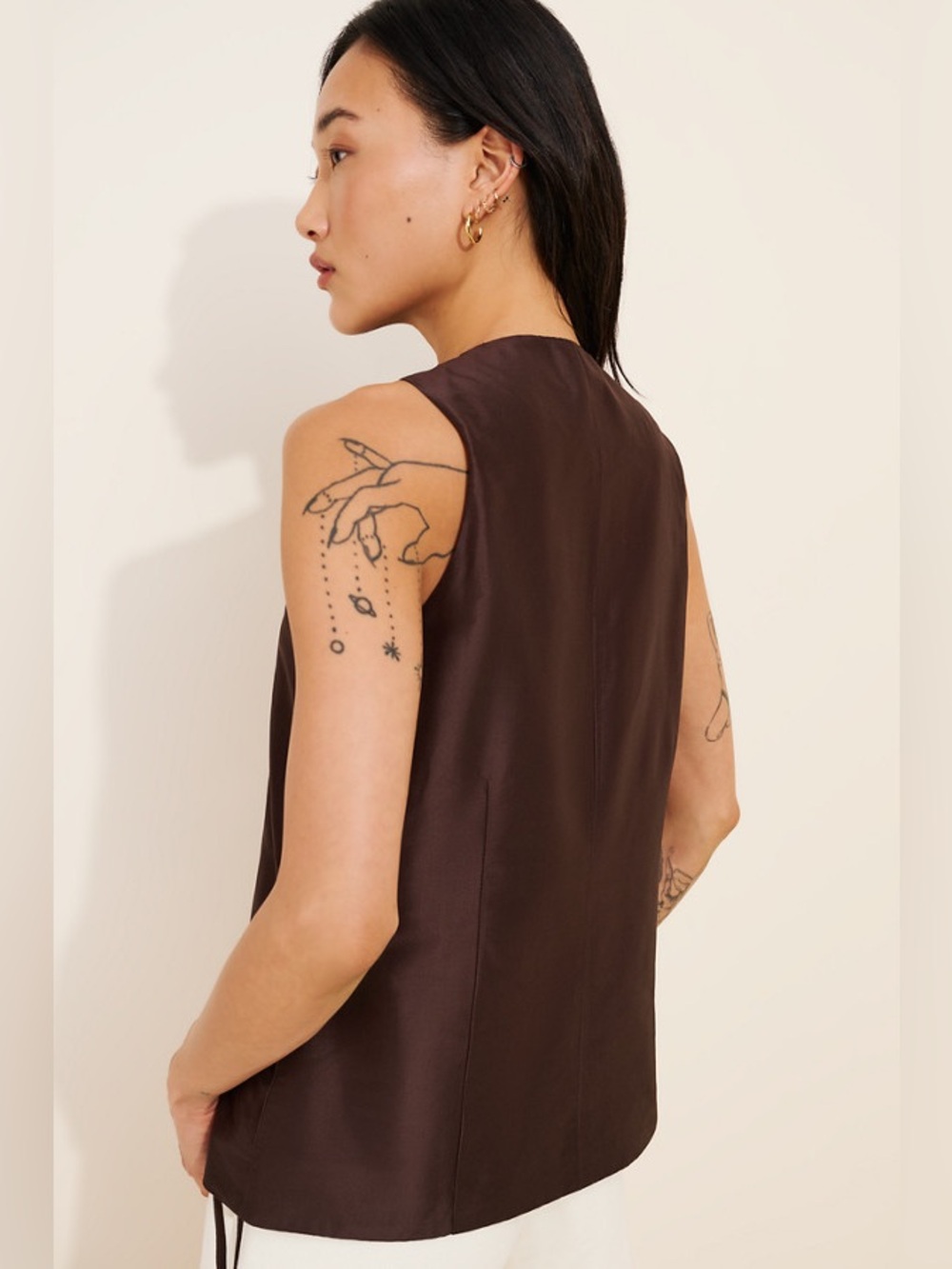 DONNI Brown Silk Taffeta Lady Vest - Picture 4 of 10